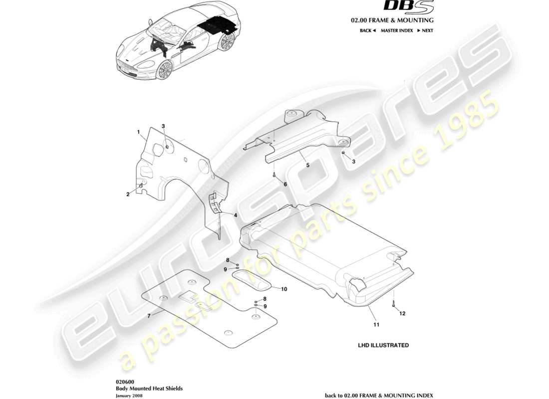 aston martin dbs (2014) splash & heat shields part diagram