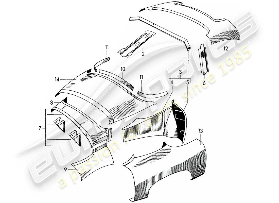 porsche 1957 (356/356a) exterior panelling - fender part diagram