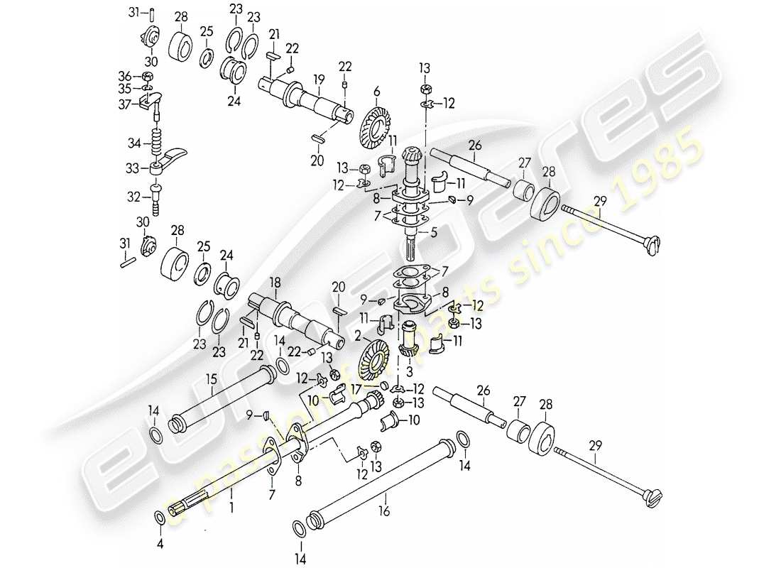 porsche 356b/356c (1962) valve control parts diagram
