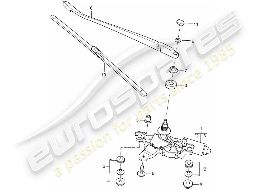 porsche 2009 997-2 turbo / gt2 rear window wiper parts diagram