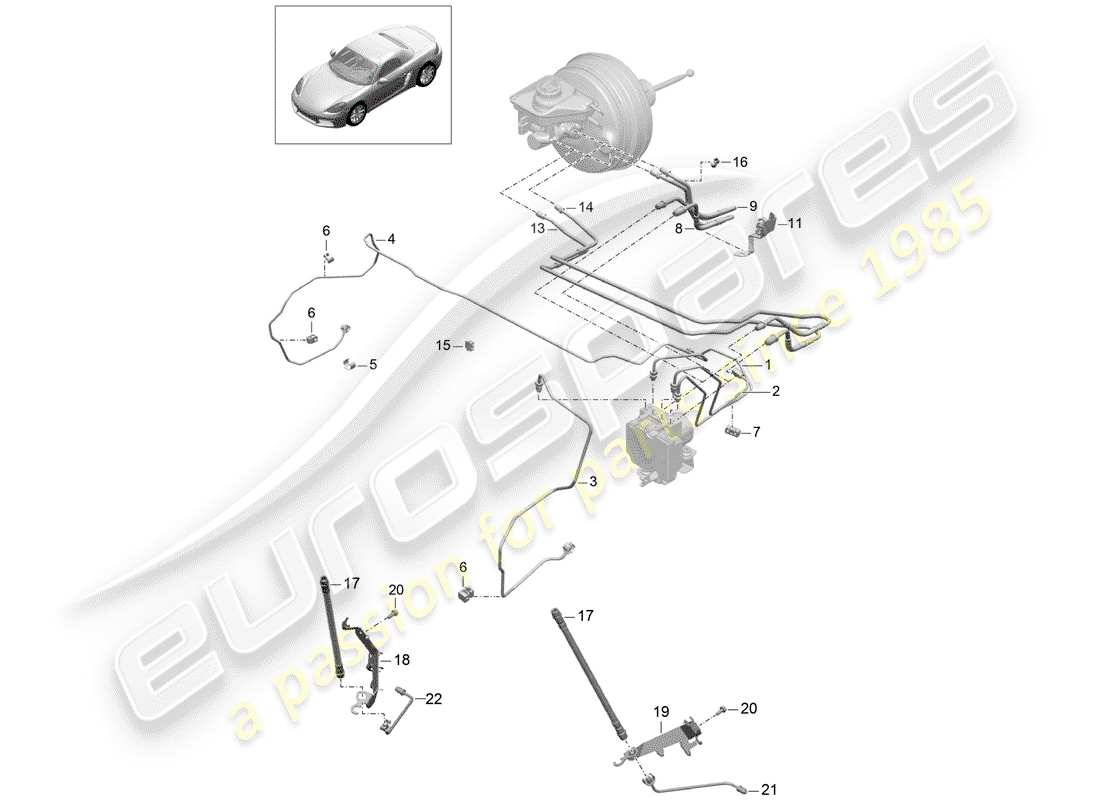 porsche 2019 (718 boxster) brake line front front end parts diagram
