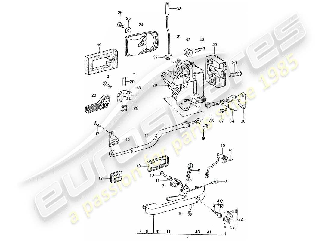 porsche 1989 (944) door handle, outer - door latch parts diagram