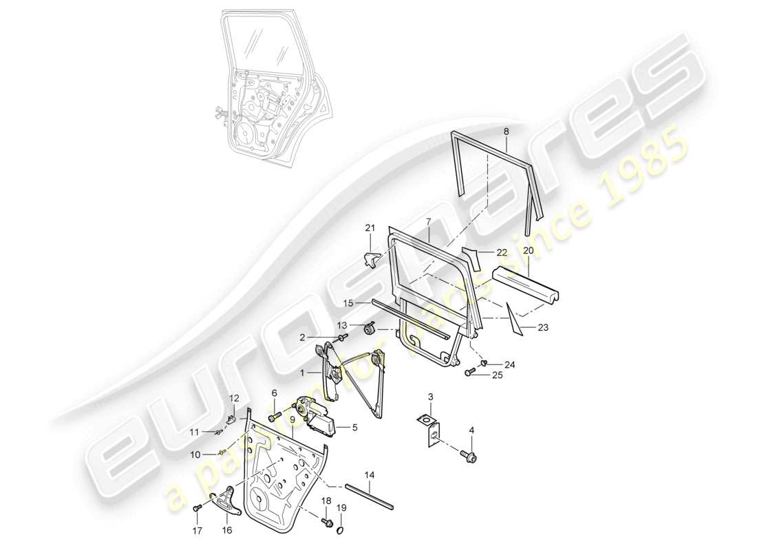 porsche 2010 (cayenne e1 9pa) window regulator rear parts diagram