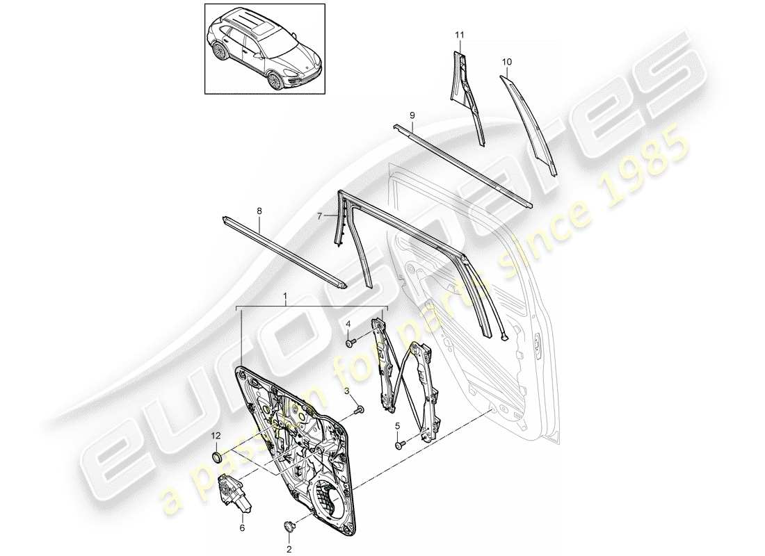 porsche 2017 (cayenne e2 92a) window regulator rear assembly carrier part diagram
