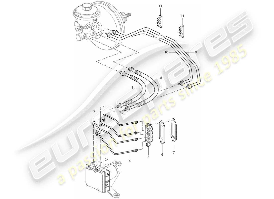 porsche 2009 997-2 turbo / gt2 brake lines parts diagram