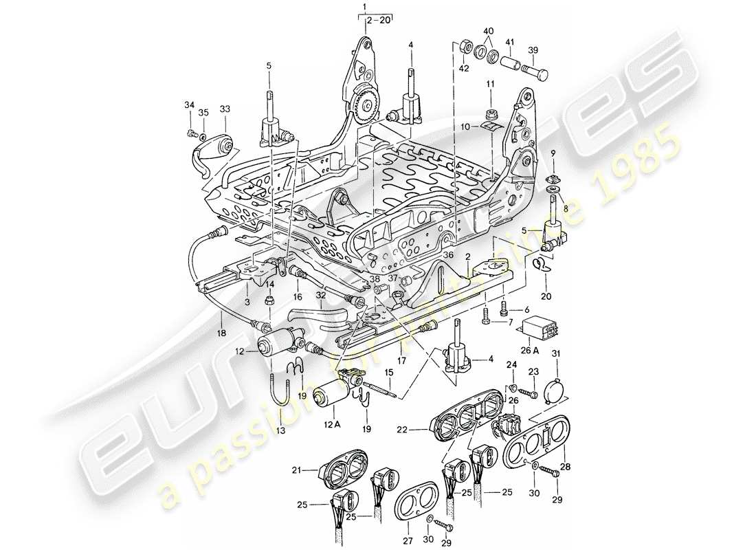 porsche 1988 (959) sports seat - frame for seat parts diagram