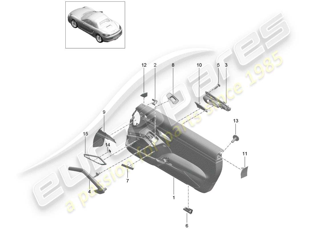 porsche 2015 (981 boxster) door panel accessories trim mahagoni parts diagram