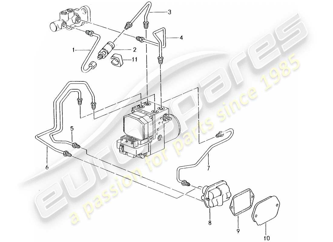 porsche 2001 (996) brake line - front end part diagram