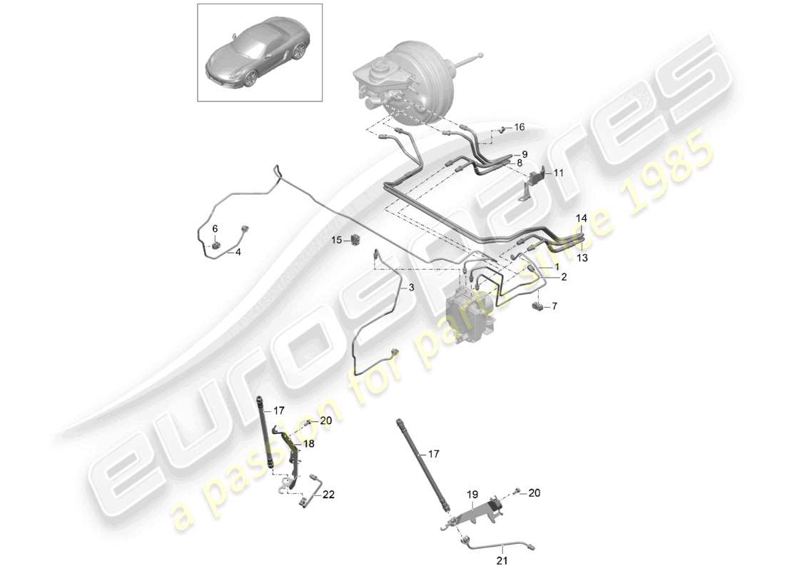 porsche 2013 (981 boxster) brake line front front end parts diagram