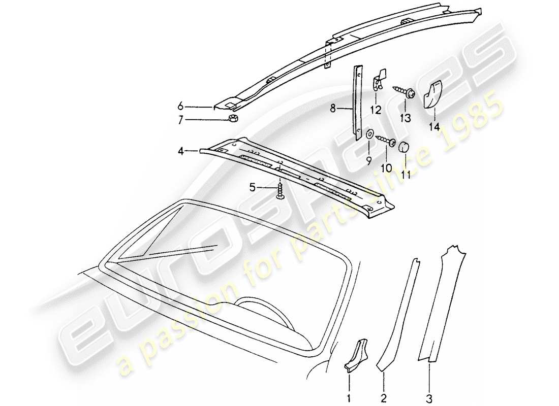 porsche 1998 (993) interior equipment - roof - d - mj 1996>> part diagram