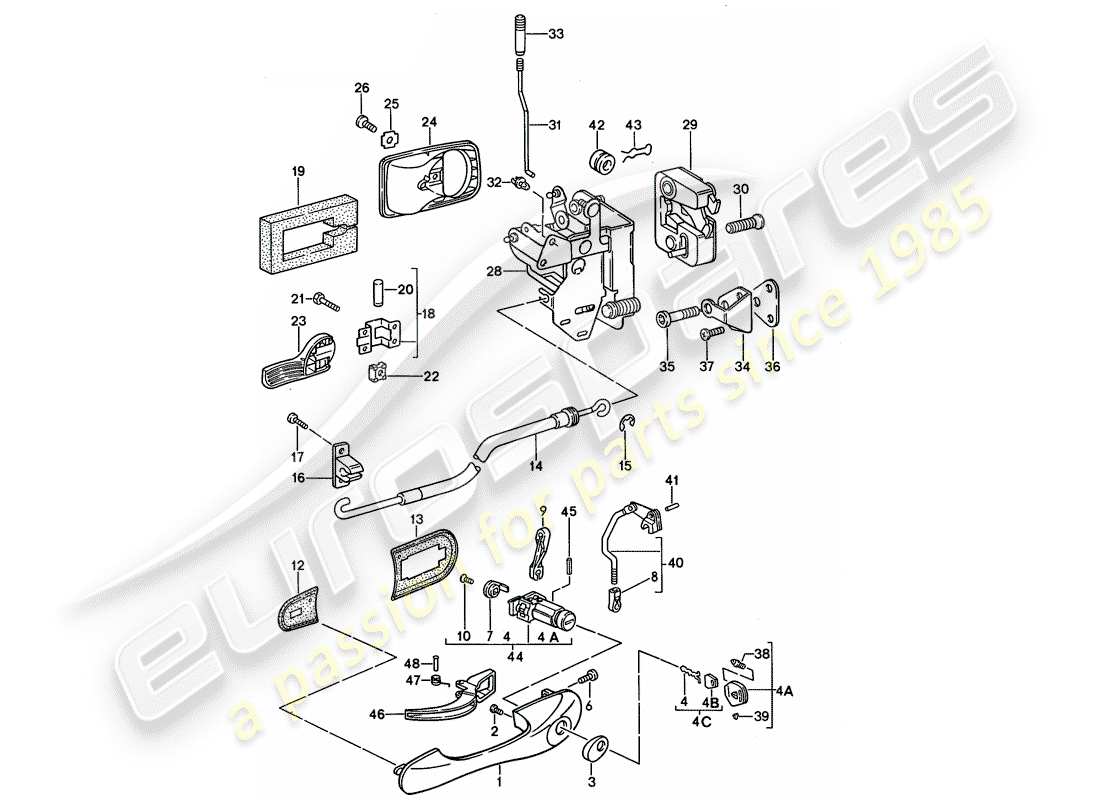 porsche 1994 (968) door handle, outer - door latch part diagram
