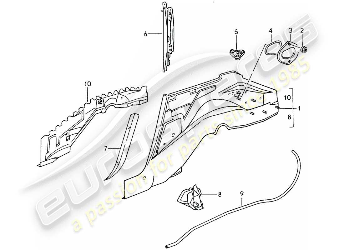 porsche 1998 (993) wheel housing part diagram