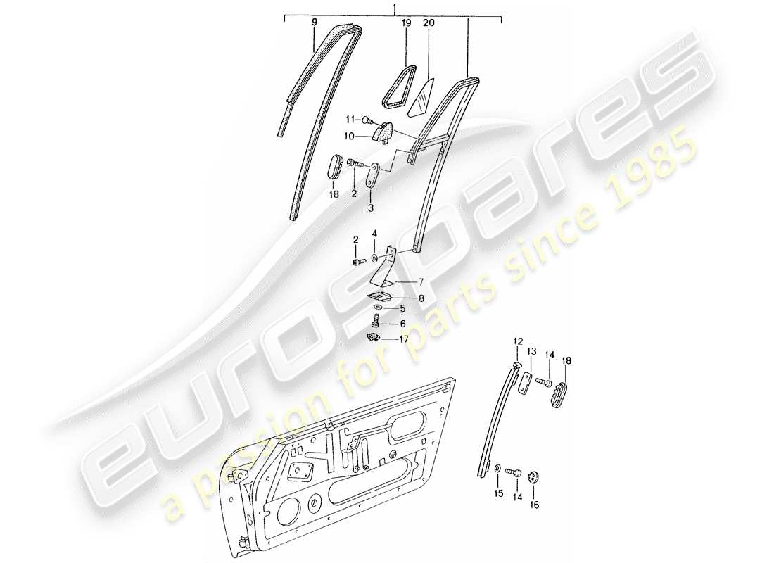 porsche 1995 (993) window frame part diagram