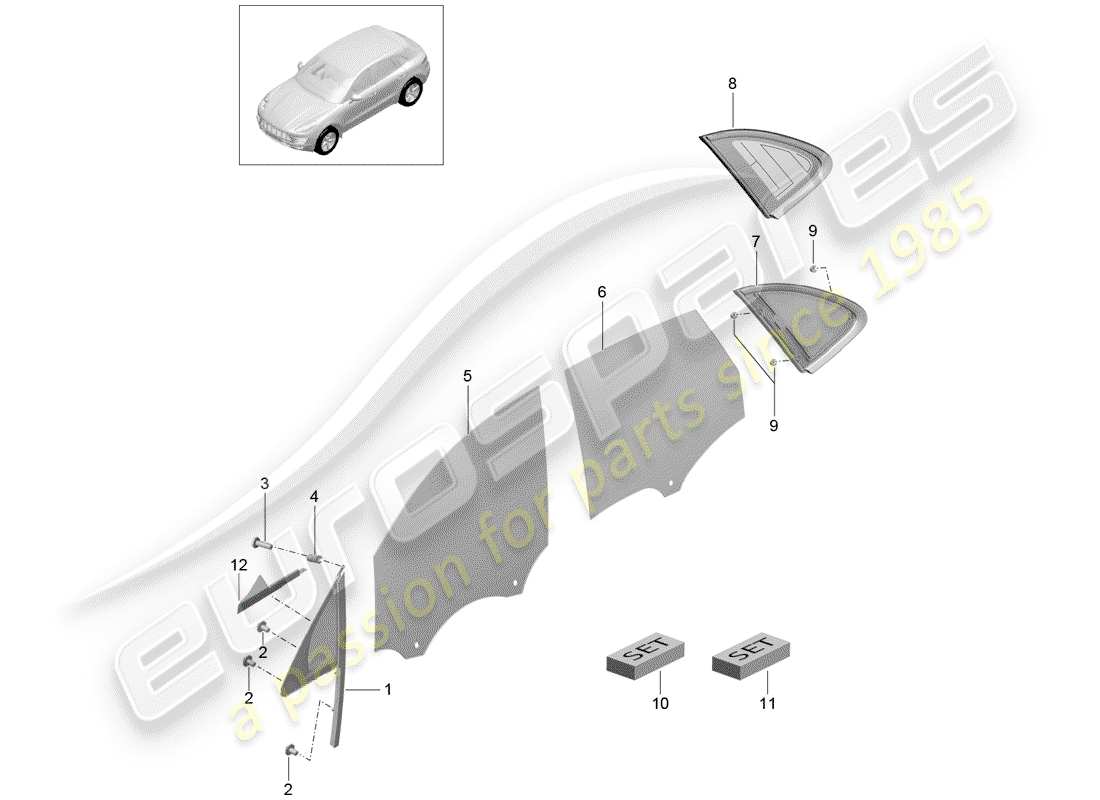 porsche 2018 (macan) side window side d >>- mj 2016 part diagram