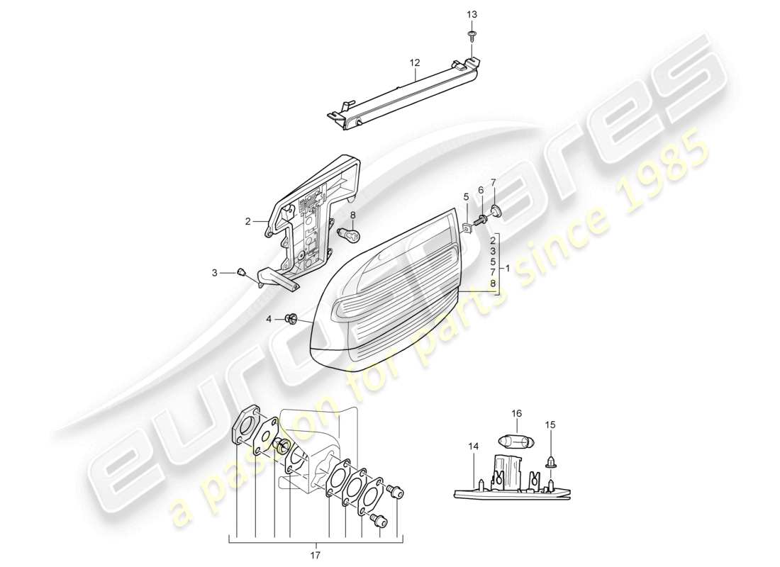porsche 2010 (cayenne e1 9pa) rear light licence plate light additional brake light repair set rear light parts diagram