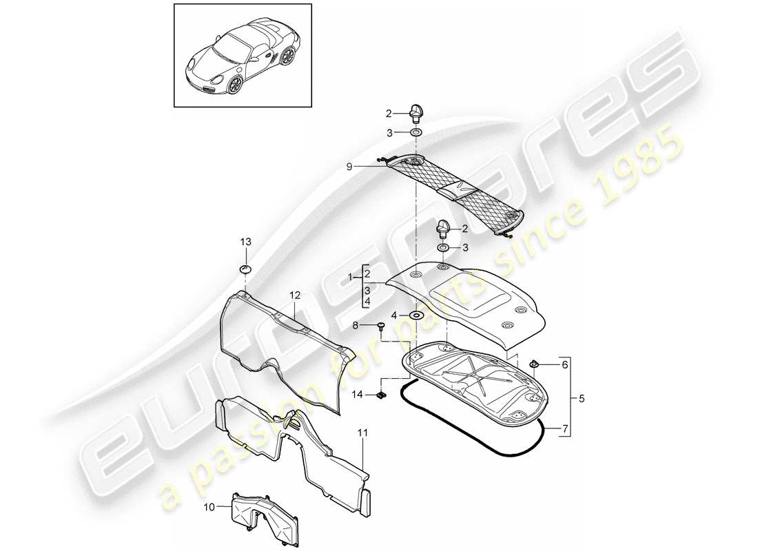 porsche 2011 (987 boxster) trims engine bay parts diagram