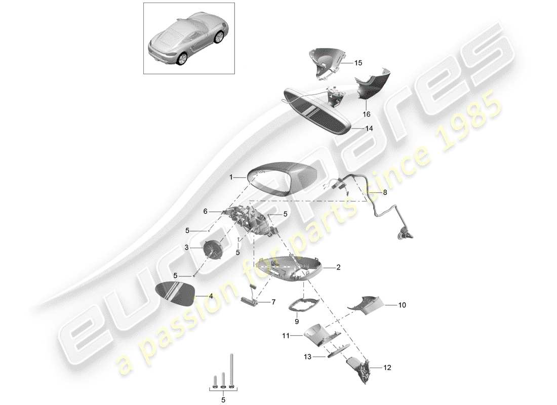 porsche 2017 (718 cayman) exterior mirror interior mirror part diagram