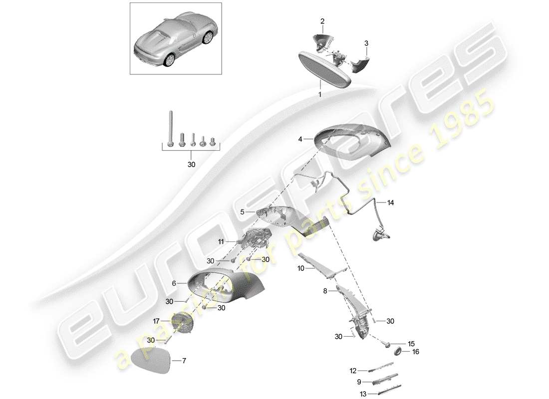 porsche 2016 (981 boxster spyder) interior mirror exterior mirror parts diagram