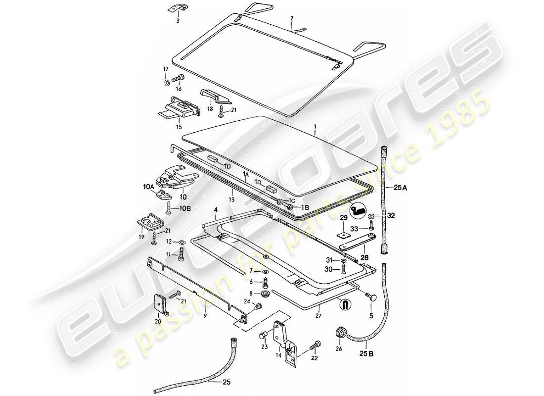 porsche 1982 (924) roof - d >> - mj 1983 part diagram
