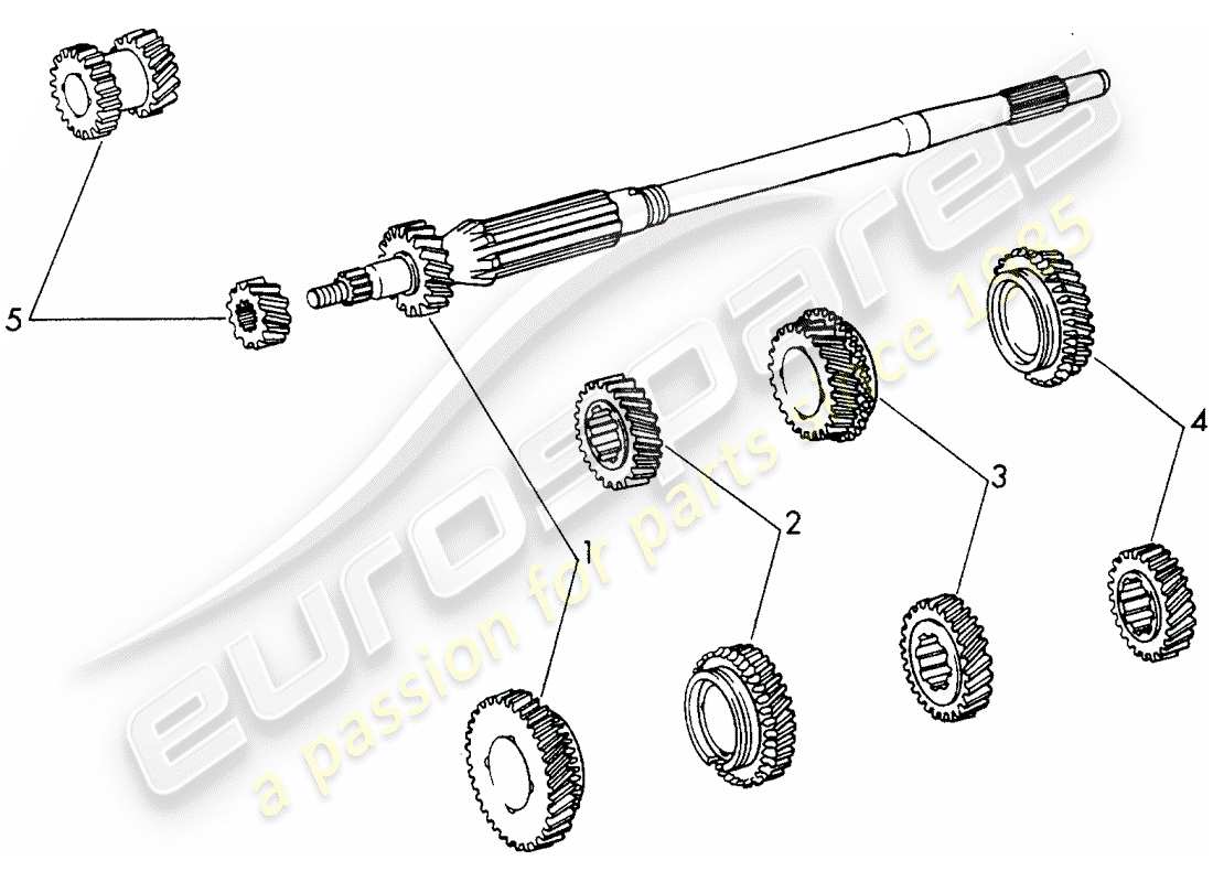 porsche 1968 (911/912) gear wheel sets - 4-speed - transmission parts diagram