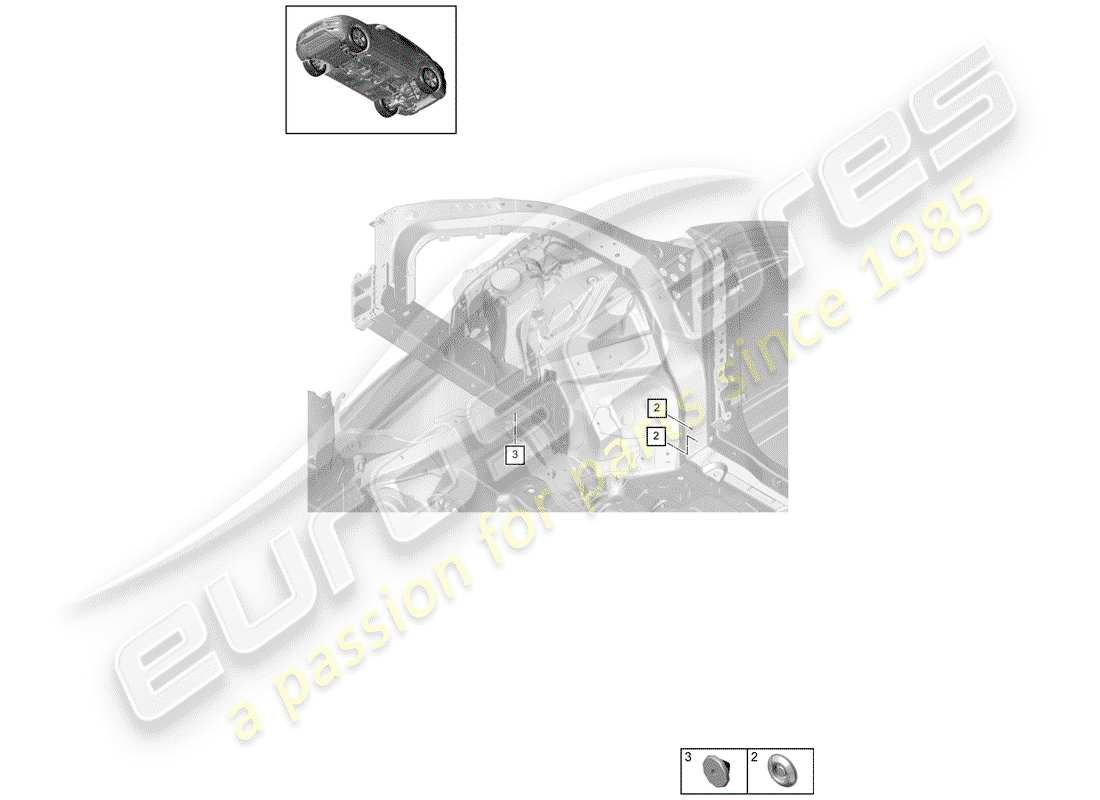 porsche 2020 (cayenne e3 9ya/9yb) bungs front end part diagram