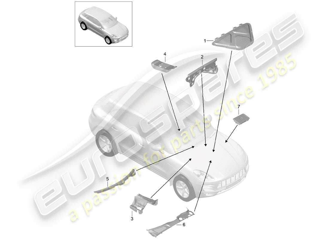 porsche 2018 (macan) sound absorber front end cover part diagram