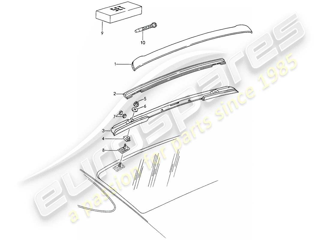 porsche 1998 (993) roof cover moulding part diagram
