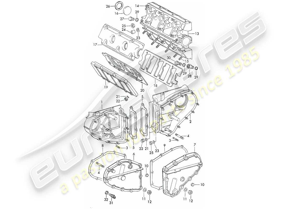 porsche 1970 (911) chain case - camshaft housing parts diagram
