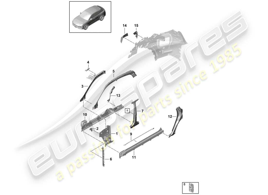 porsche 2020 (cayenne e3 9ya/9yb) side part front, inner coupe part diagram