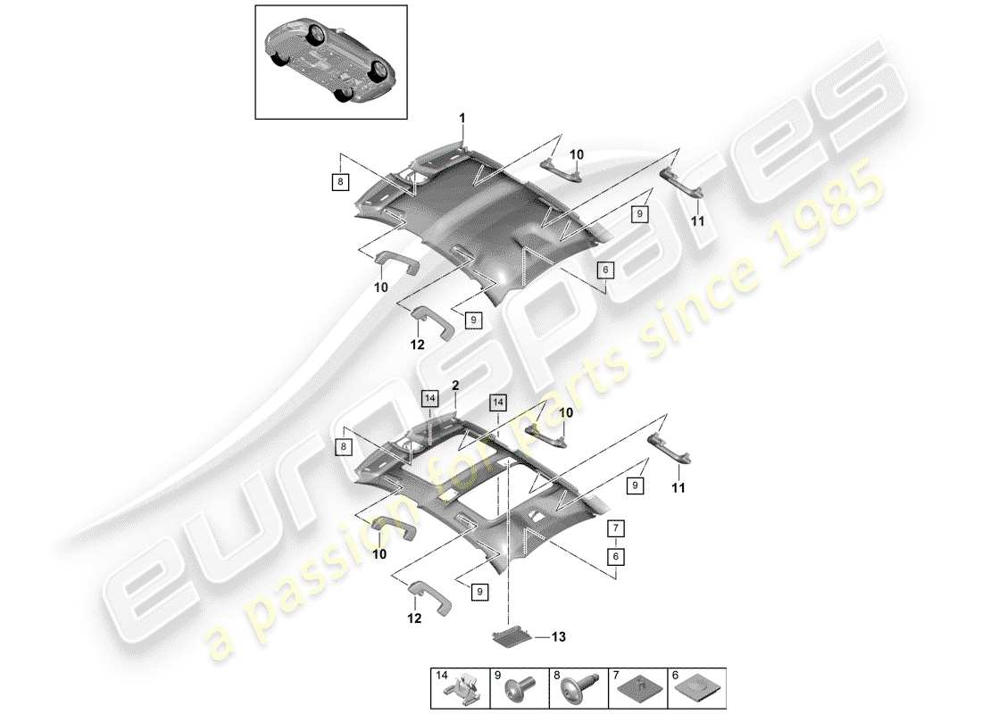 porsche 2019 (panamera 971-1) roof trim part diagram