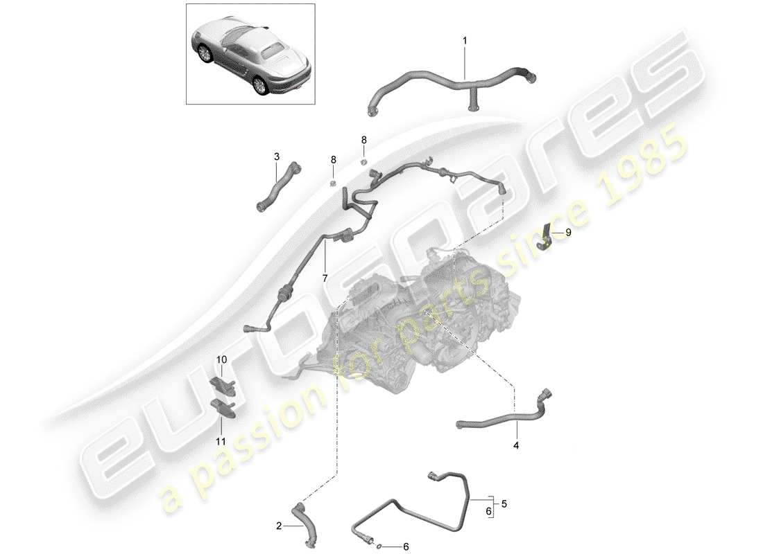 porsche 2020 (718 boxster) crankcase housing oil separator tank ventilation vacuum pump parts diagram