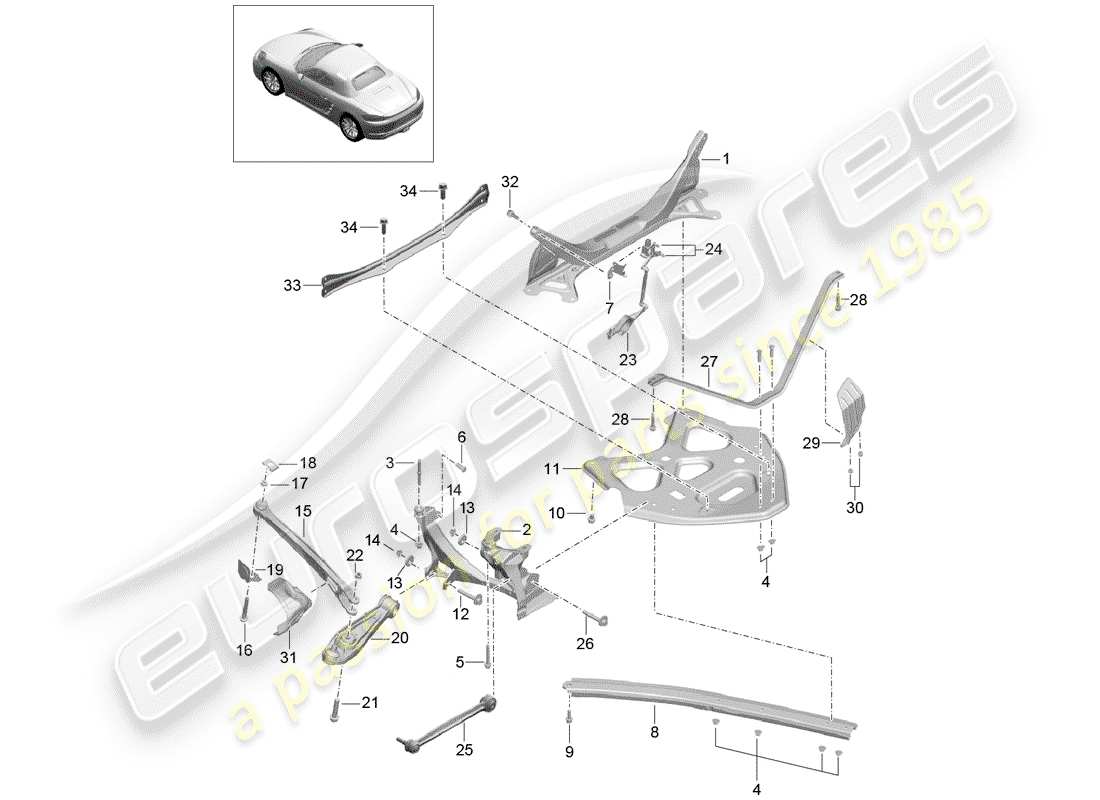 porsche 2019 (718 boxster) rear axle side part carrier guide parts diagram