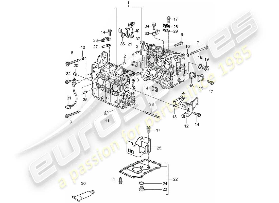 porsche 2003 (986 boxster) crankcase housing repair set for maintenance see illustration: 198-000 parts diagram
