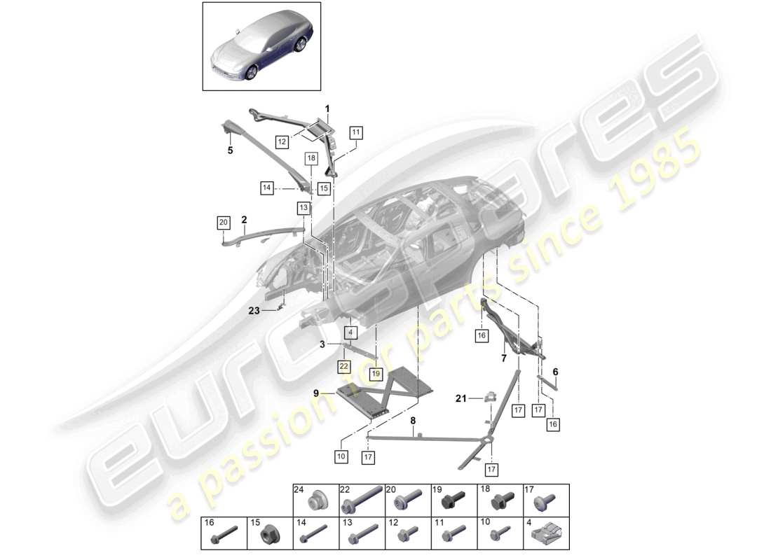 porsche 2019 (panamera 971-1) dome strut part diagram