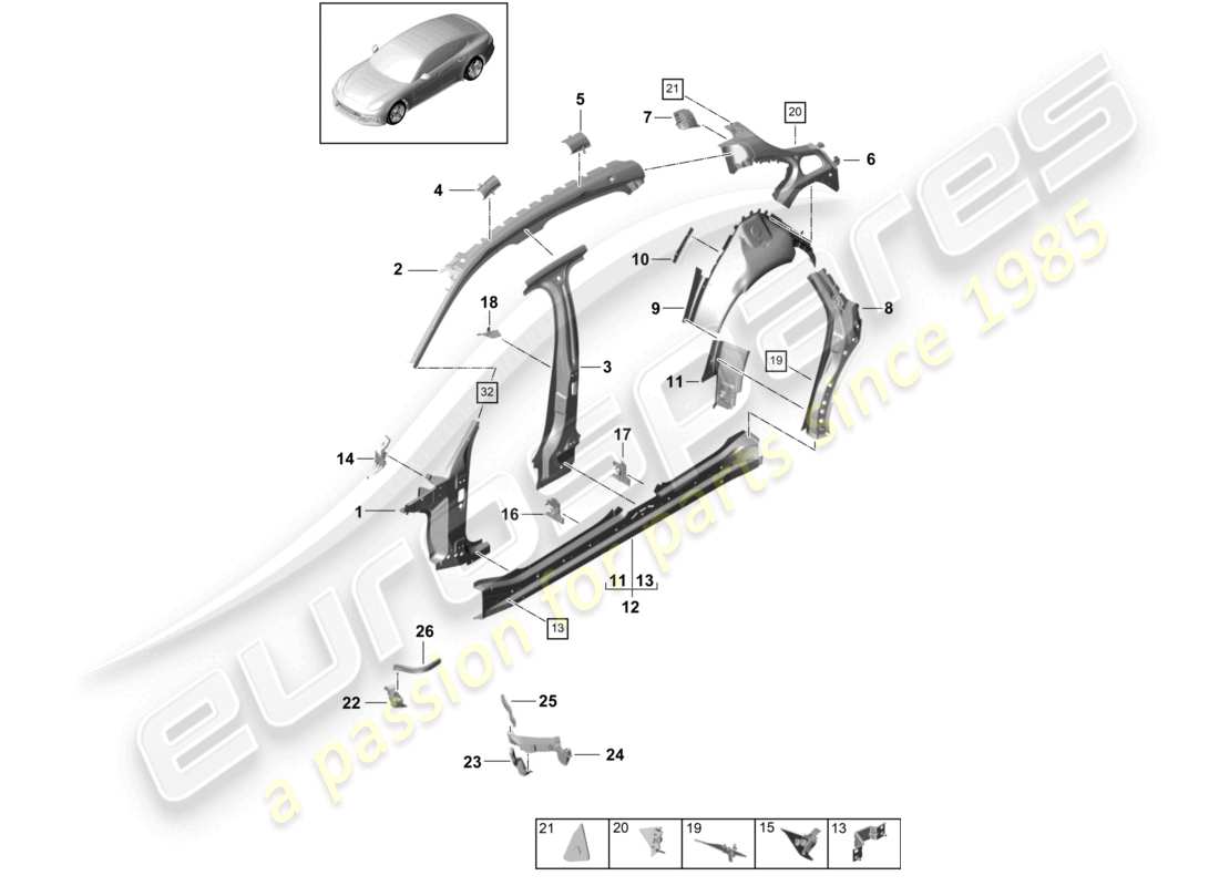 porsche 2019 (panamera 971-1) side part inner outer part diagram