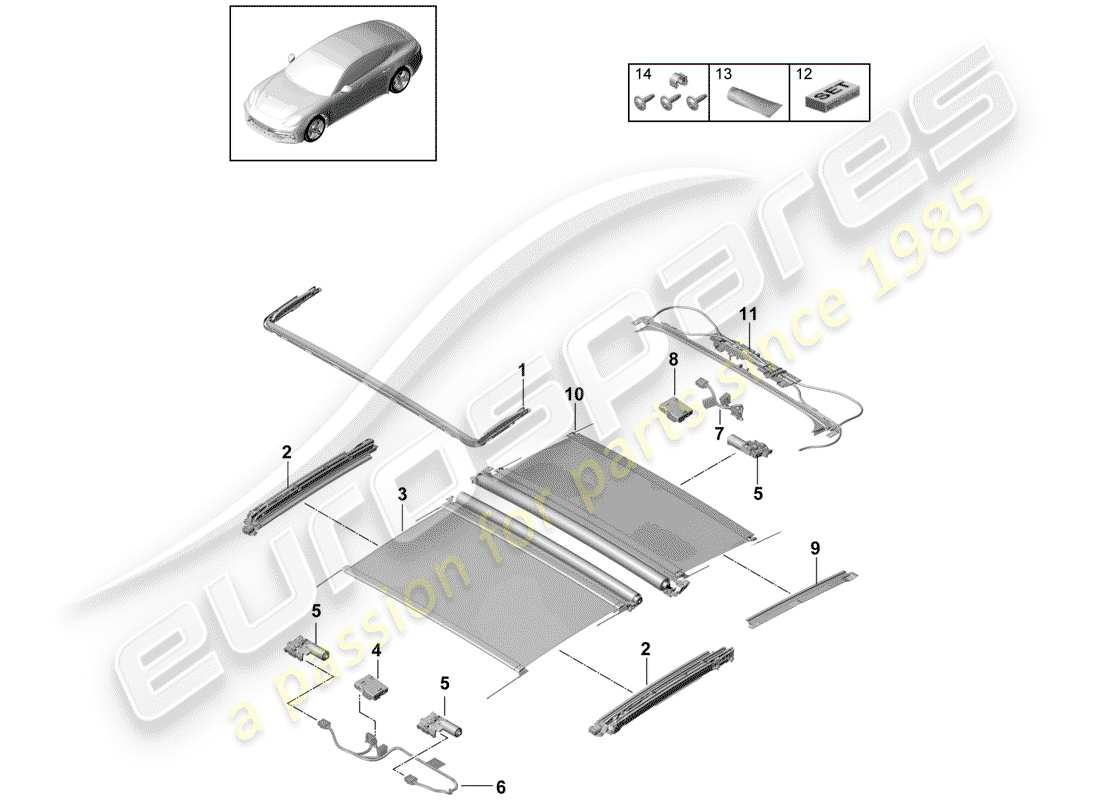porsche 2019 (panamera 971-1) glass sliding roof accessories part diagram