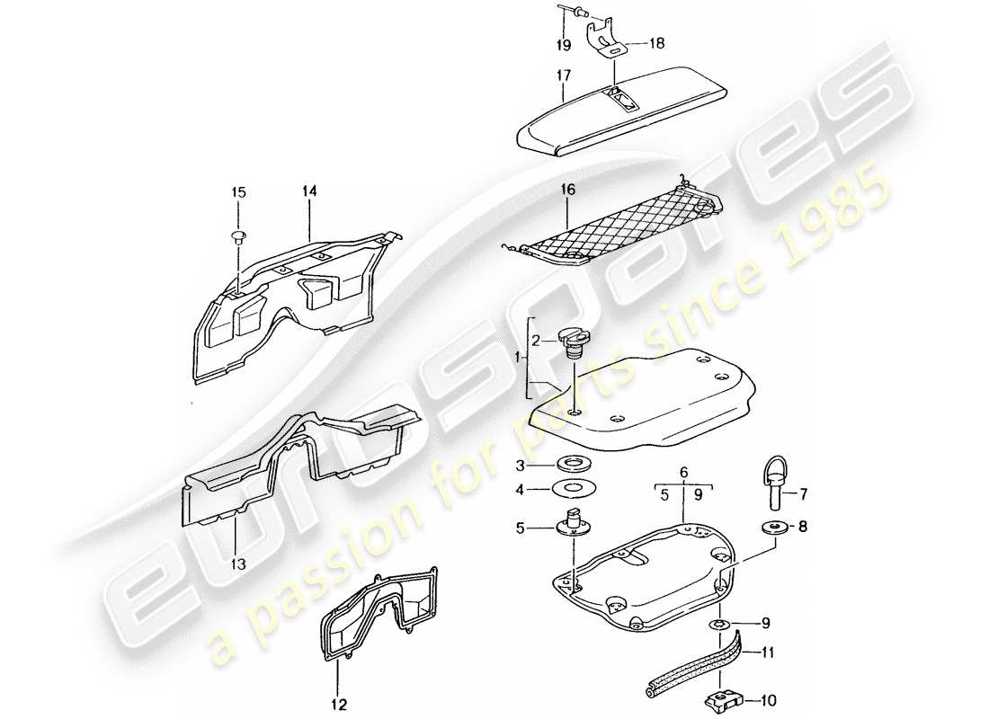 porsche 2003 (986 boxster) trims engine bay parts diagram