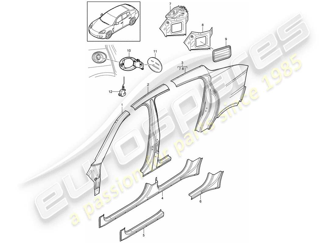 porsche 2012 (panamera 970) side part outer part diagram