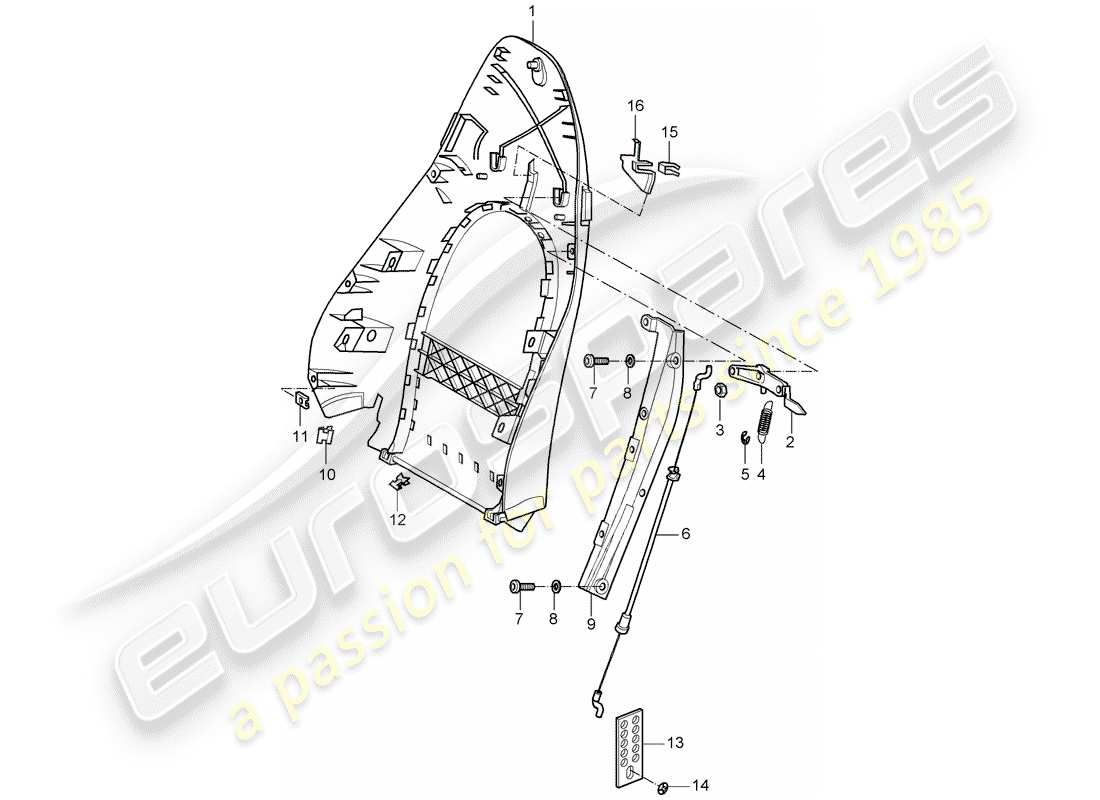 porsche 1997 (986 boxster) backrest shell standard seat comfort seat part diagram