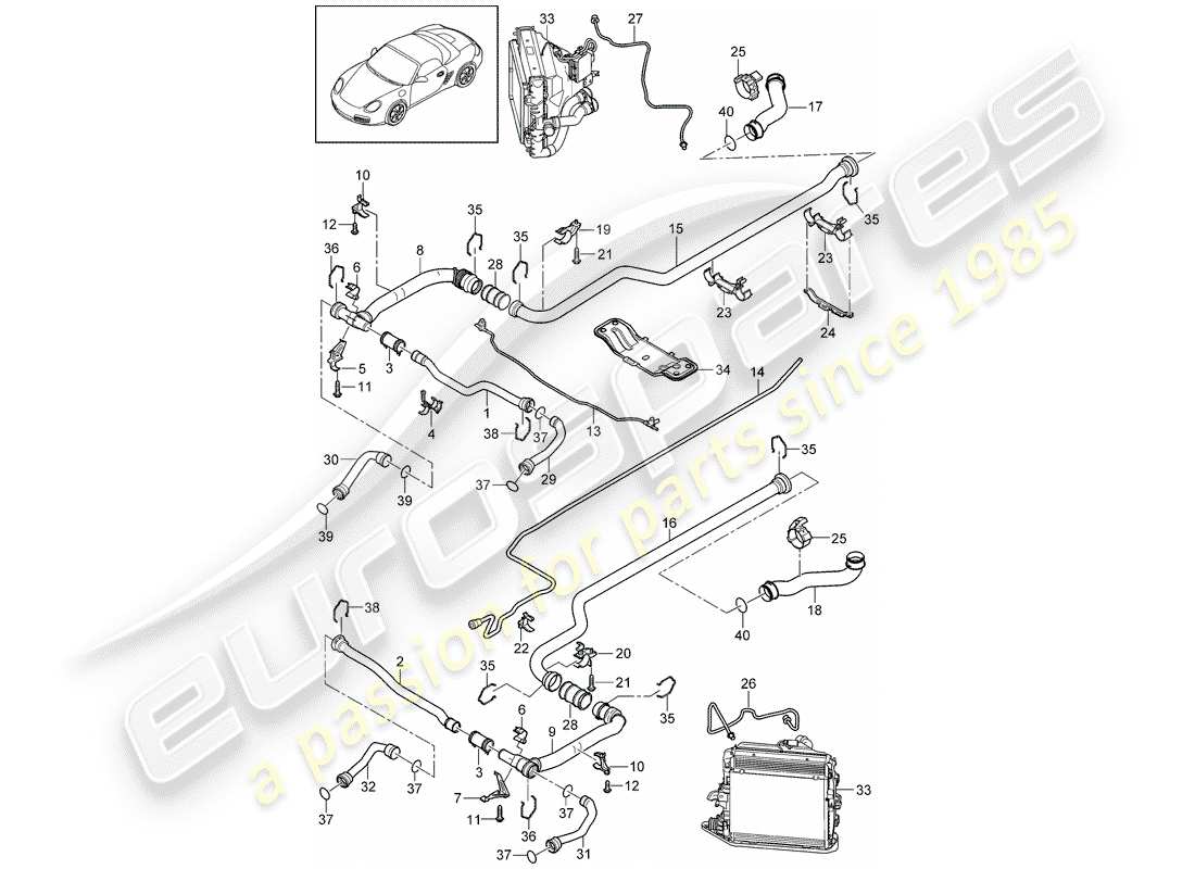 porsche 2010 (987 boxster) coolant cooling system 2 parts diagram