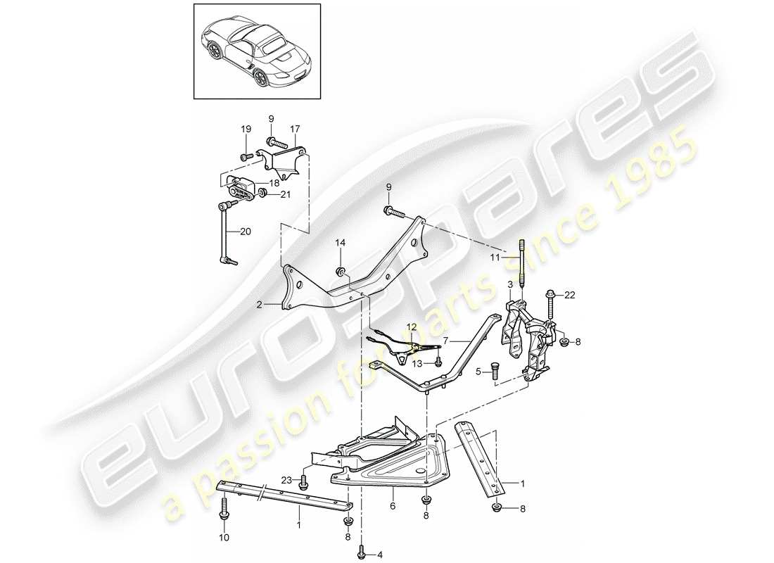 porsche 2010 (987 boxster) rear axle side part carrier parts diagram