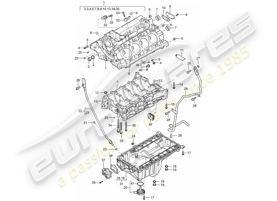 porsche 2006 (cayenne e1 9pa) crankcase housing part diagram