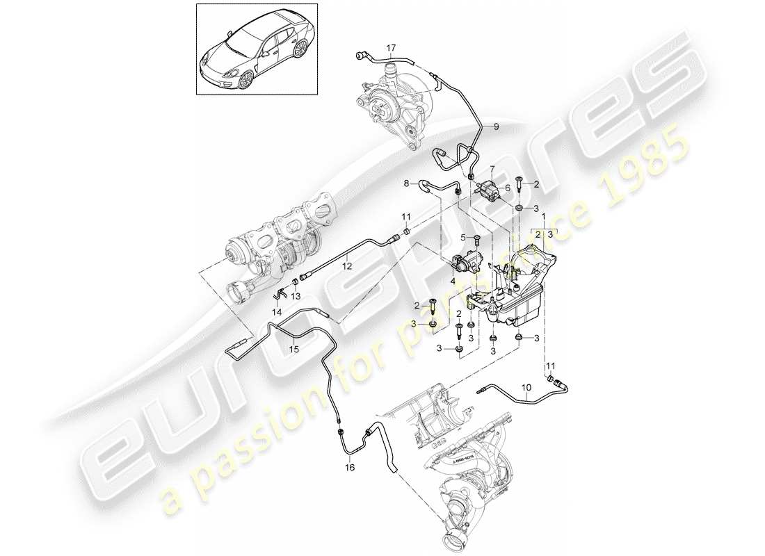 porsche 2012 (panamera 970) vacuum reservoir control line pressure line part diagram