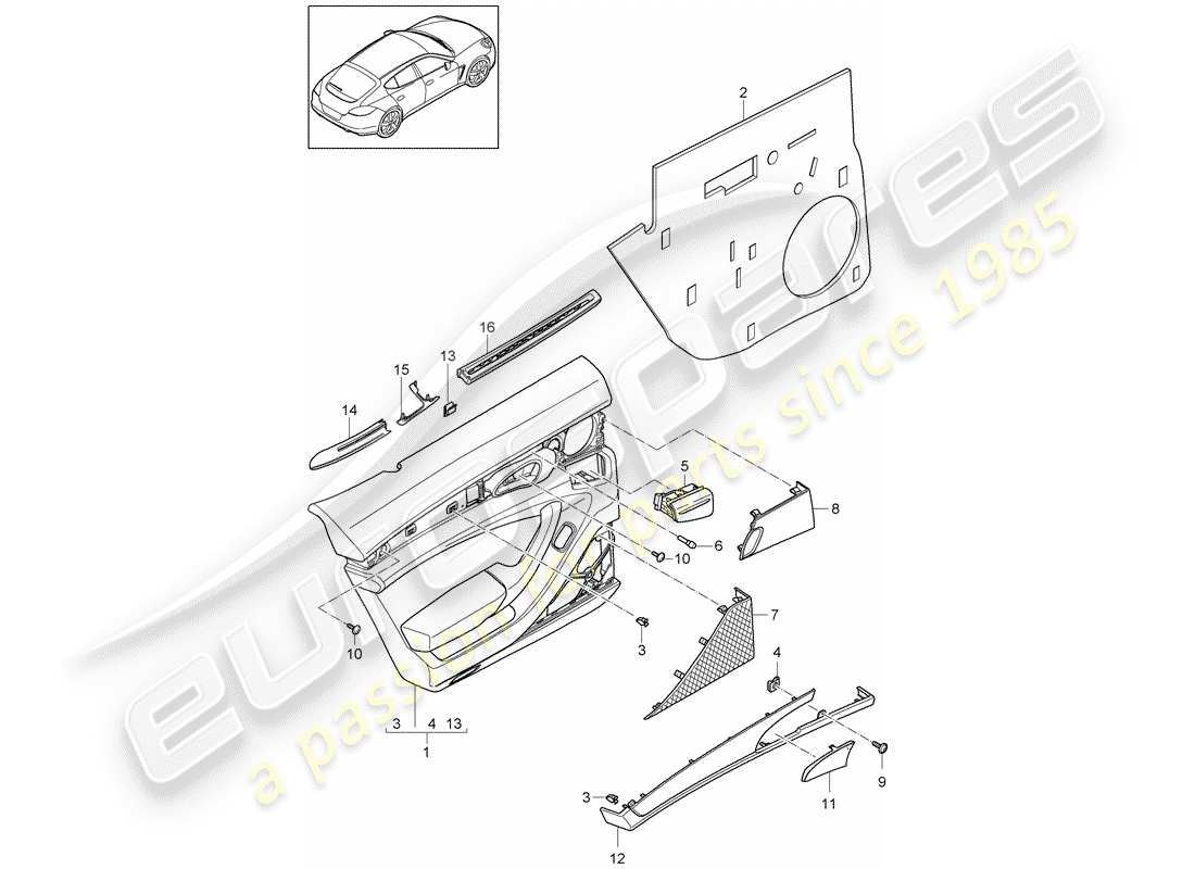 porsche 2016 (panamera 970) door panel rear 2. generation d - mj 2014>> parts diagram
