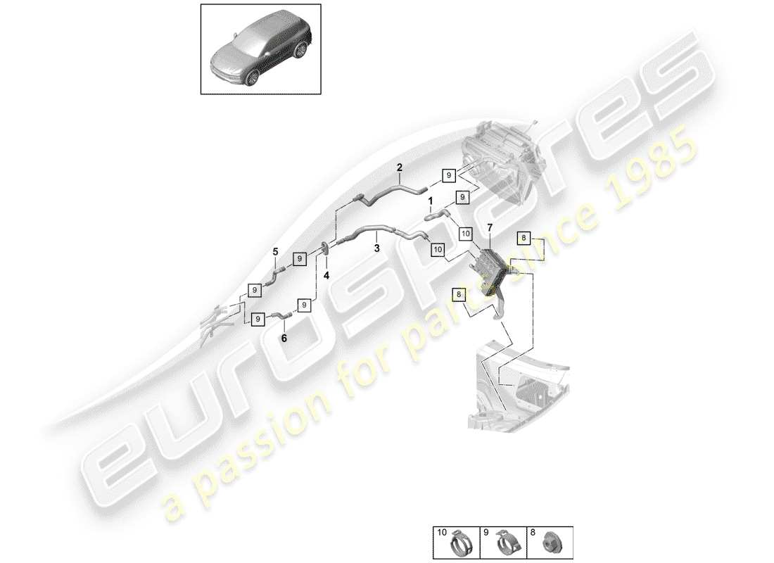 porsche 2020 (cayenne e3 9ya/9yb) heater rhd high-temperature circuit water box for vehicles with hybrid drive part diagram