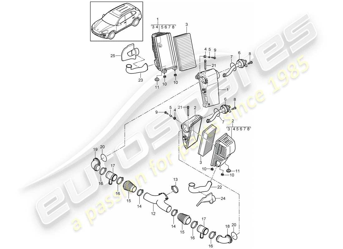 porsche 2012 (cayenne e2 92a) air filter with connecting parts part diagram
