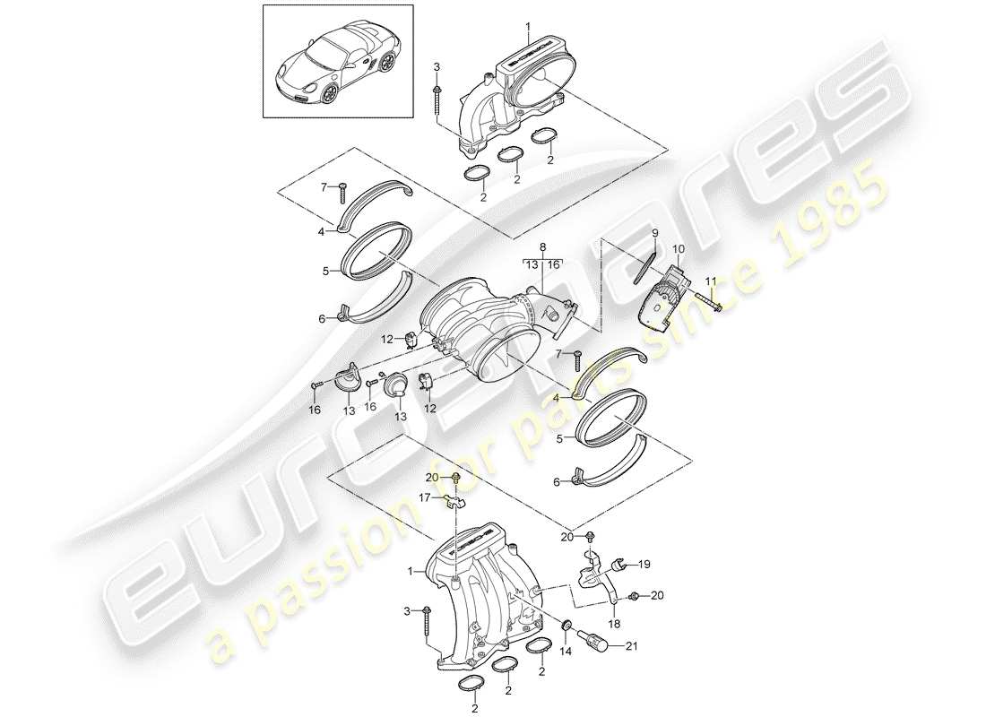 porsche 2010 (987 boxster) intake air distributor throttle valve adapter parts diagram