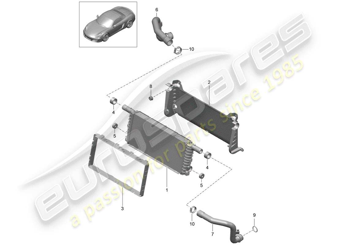 porsche 2016 (981 boxster) cooler for coolant center parts diagram