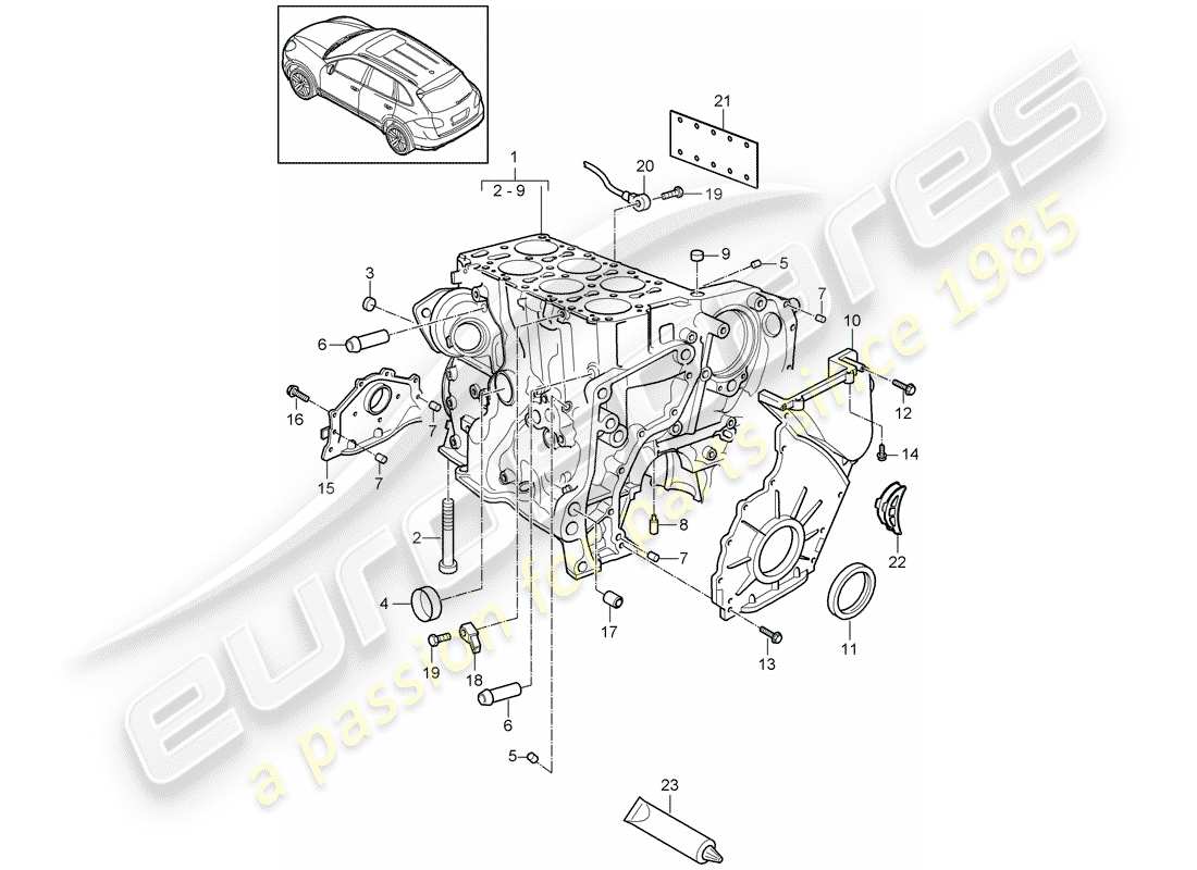 porsche 2016 (cayenne e2 92a) crankcase housing individual parts part diagram