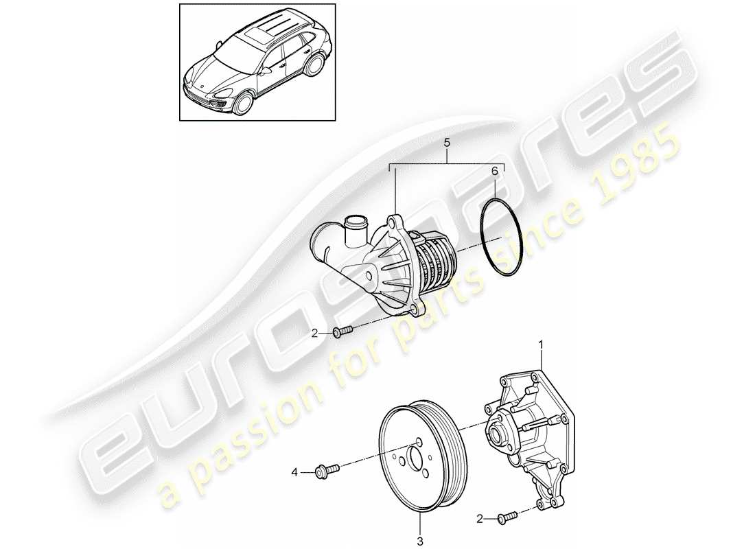 porsche 2016 (cayenne e2 92a) coolant pump thermostat housing part diagram